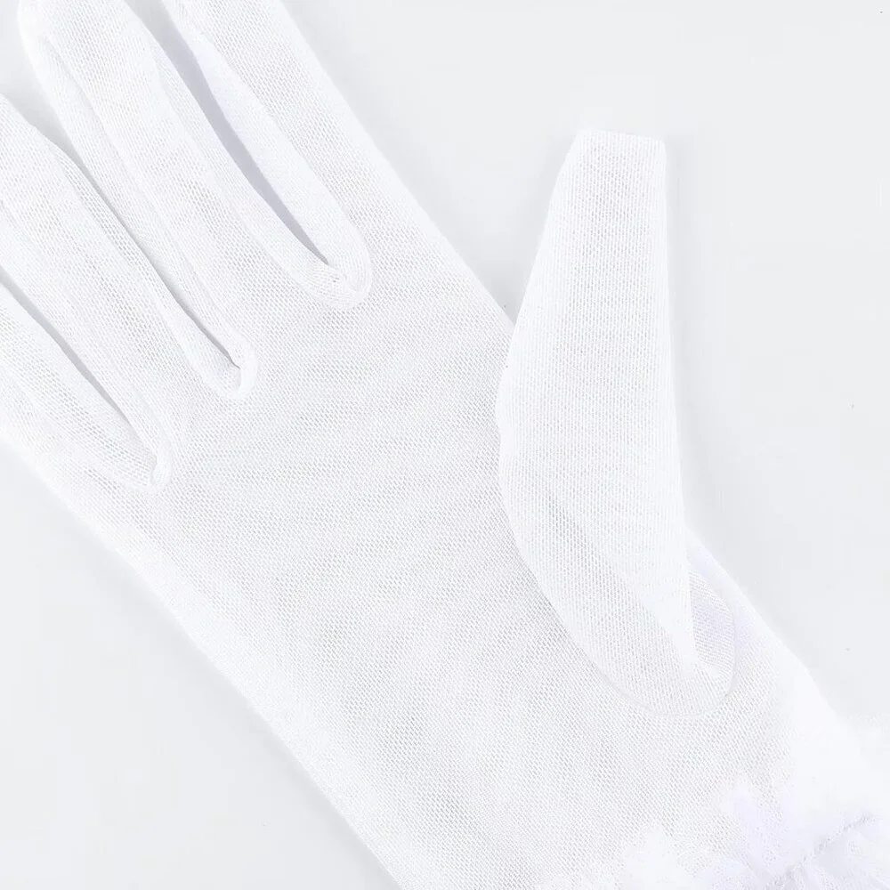 Women's Short Lace White Sheer Mesh Tea Party Prom Gloves Banquet Costume
